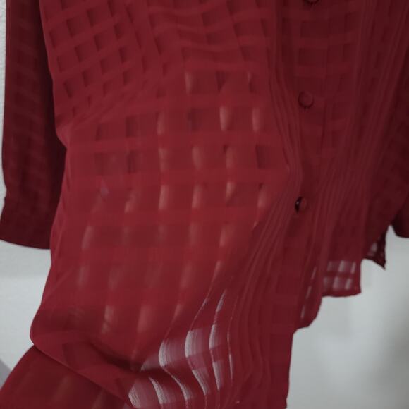 Liz Baker Blouse Womens Size 20W Red Check Sheer Long Sleeve Button Up S… - Picture 5 of 12